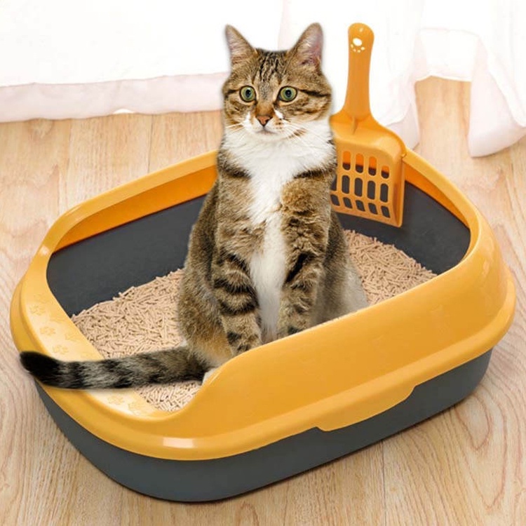 Cat Litter Box Open Top Plastic Pet Semi-Closed Litter Tray Pan Anti ...
