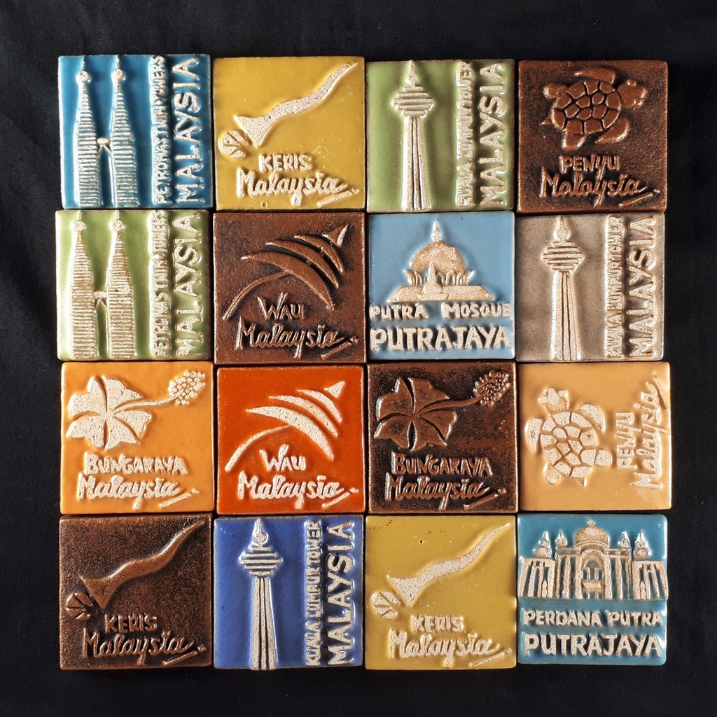 Keceramics Handmade Ceramic Fridge Magnet (Various) (5 x 5 x 1 cm) Art Malaysian Souvenir Decoration Malaysiana Series