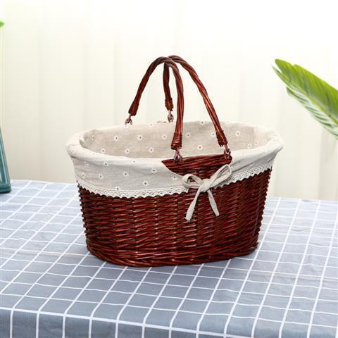 Wicker Camping Picnic Basket with Double Lids Shopping Storage Hamper Basket with Cloth Lining Vaorwne Handmade Wicker Basket with Handle 