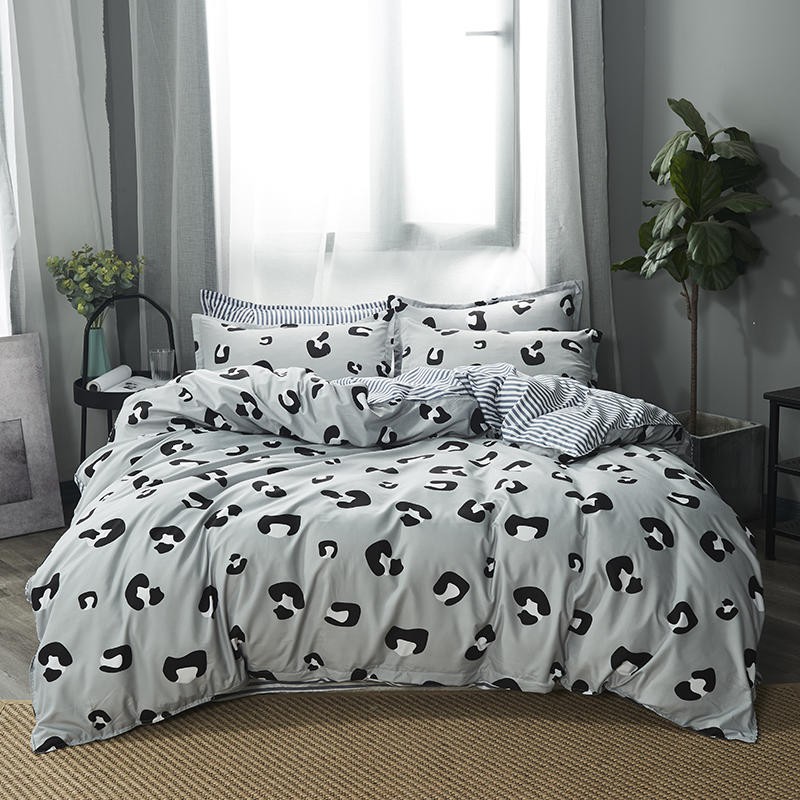 Leopard Print Gray Color Duvet Cover Flat Sheet Pillowcase Single