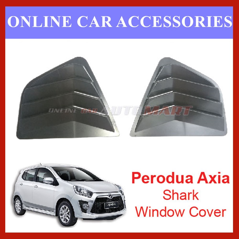 Perodua Axia 2014-2019 Black Rear Side Shark Louver Window Cover Triangle Mirror Protector 