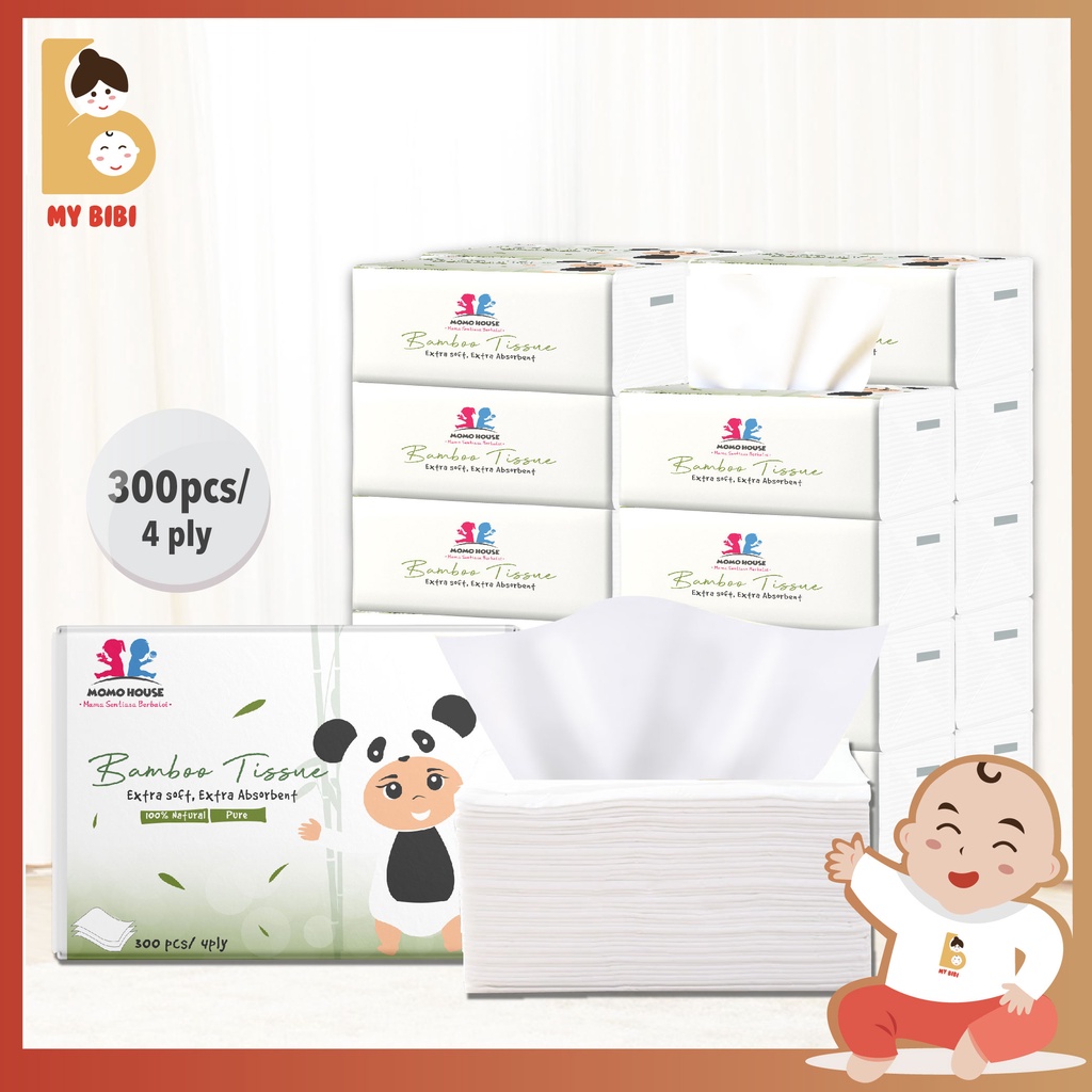 Bamboo Tissue Soft Facial Tisu Paper 75 Pulls x 4 Ply = 300pcs Per Pack