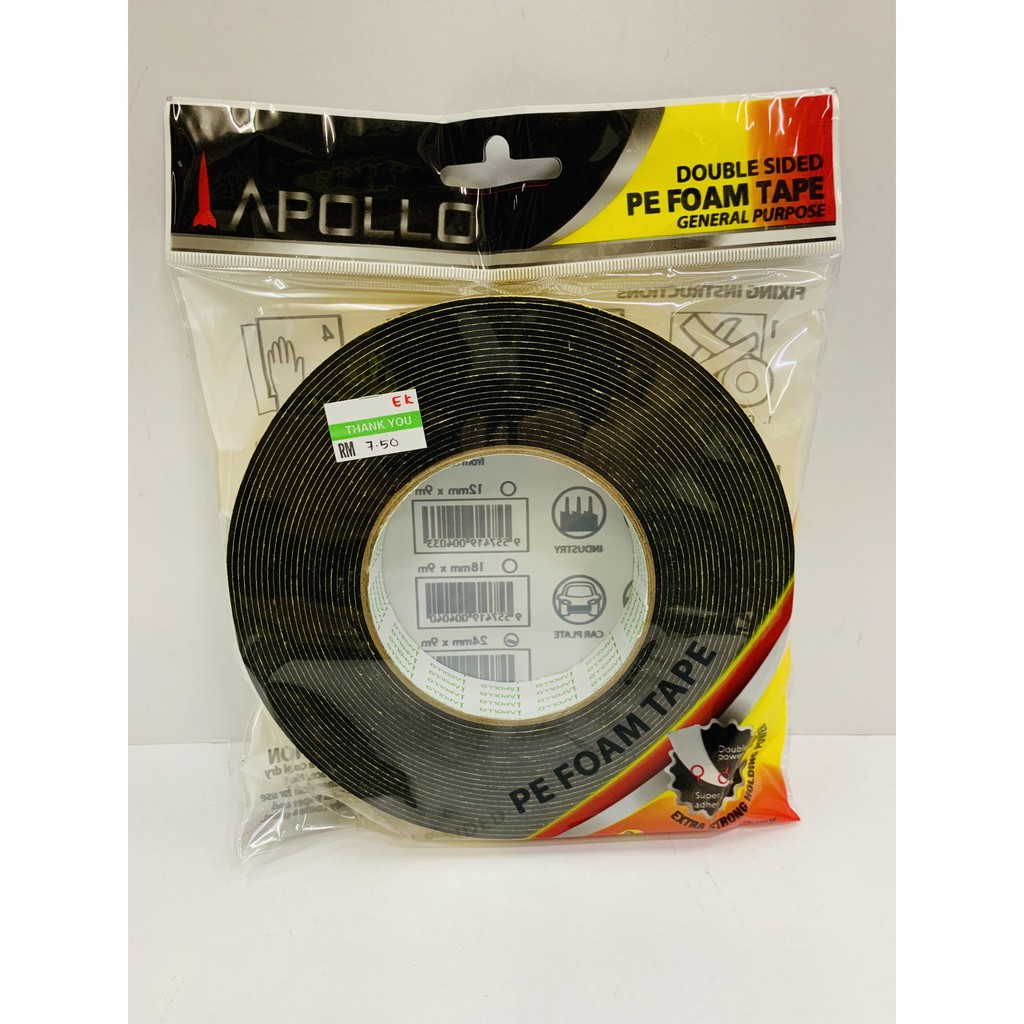 Apollo Double Sided Pe Foam Tape 12 18 24mm X 9m Shopee Malaysia