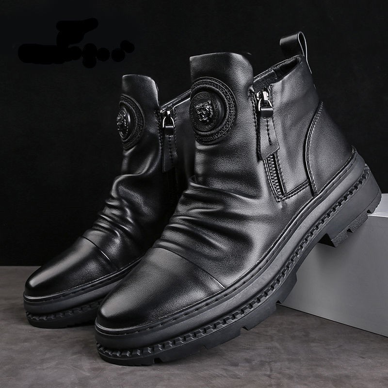 [HC] Winter New Martin boots high-top men plus cashmere tactical military boots Korean version of the British style wild leather boots men cotton shoes/* # winter New Martin boots