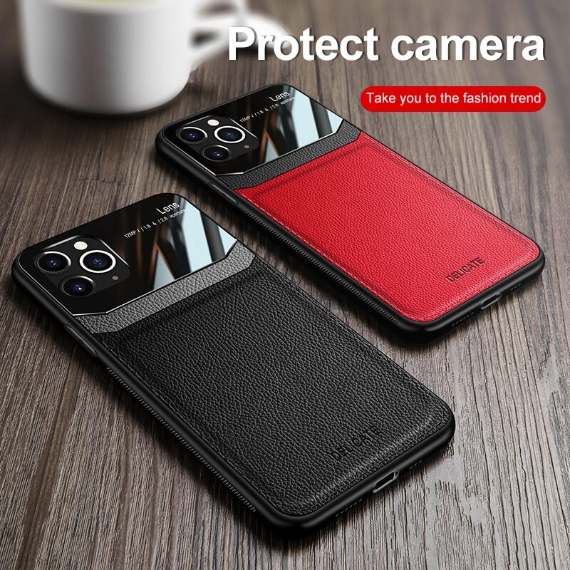 Organic Leather Case For Iphone 11 Pro Max Case Luxury Leather Mirror Plexiglass Shockproof Cover For Apple Iphone Se2 Case Shopee Malaysia