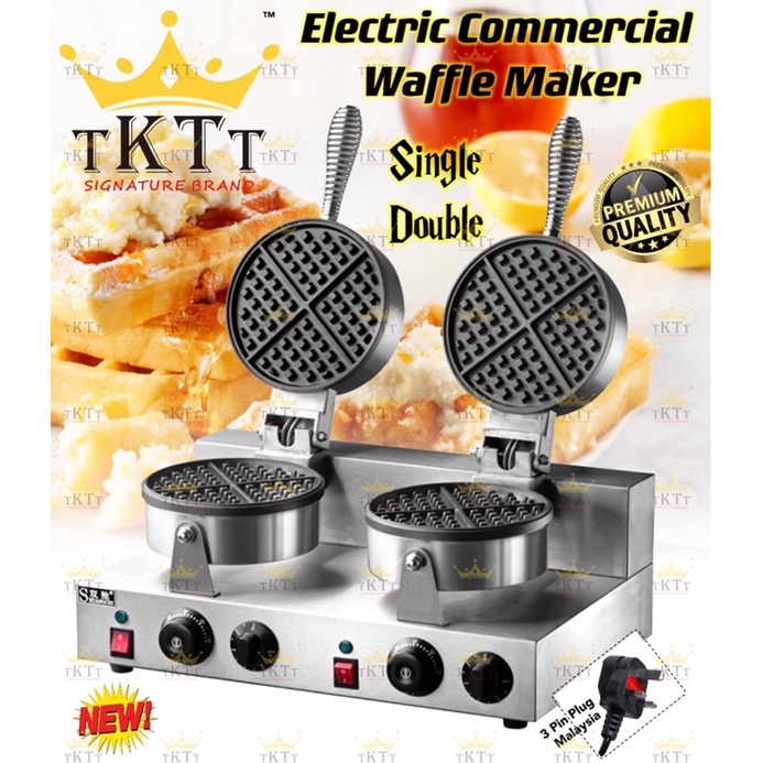 TKTT Commercial Electric Waffle Maker Single Double Head Stainless Steel Non Stick Waffle Machine Mesin Waffle Serbaguna