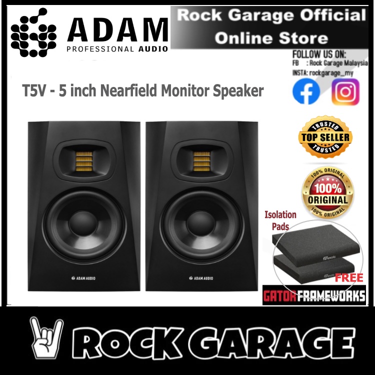 Adam Audio T5V 5 inch Nearfield Monitor Speaker, Pair FREE Gator