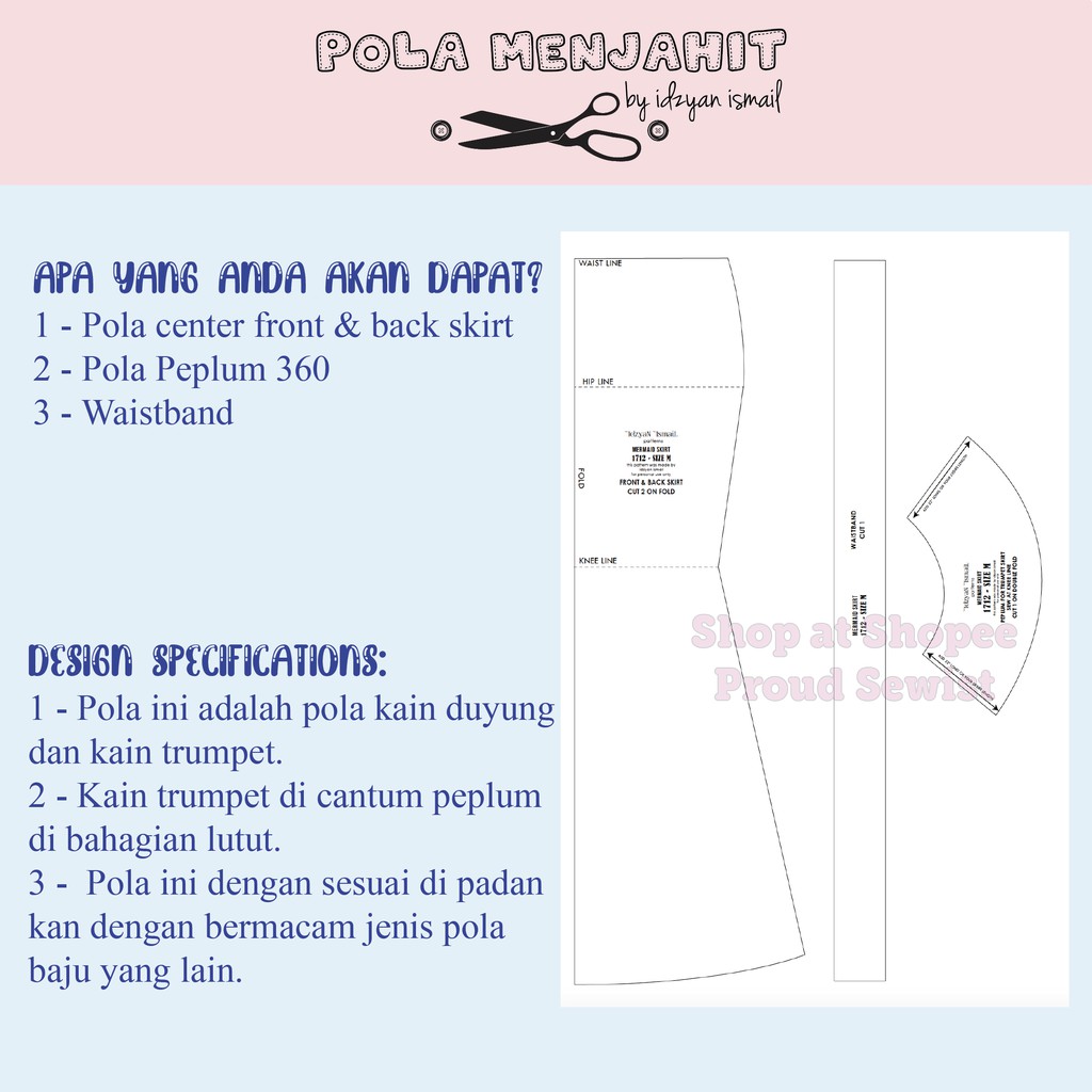 Pola Kain Duyung Pola Mermaid Skirt Pola Kain Peplum Pola Kain Sahaja Shopee Malaysia