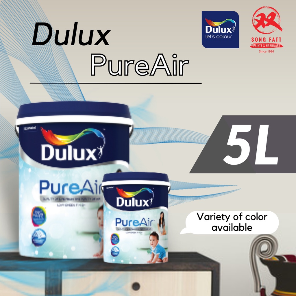 Dulux PURE AIR (WHITE/COLOUR) 5L Interior Easy Clean/AntiBac/Mold & Fungus/Virus Guard/Majestic