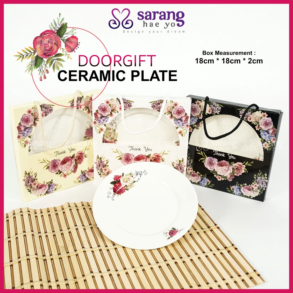 18*18*2CM Exclusive Printed Ceramic Plate Doorgift Flower VIP Goodies Printed Plate Pinggan GOODIES SOUVENIR / GSV-412D