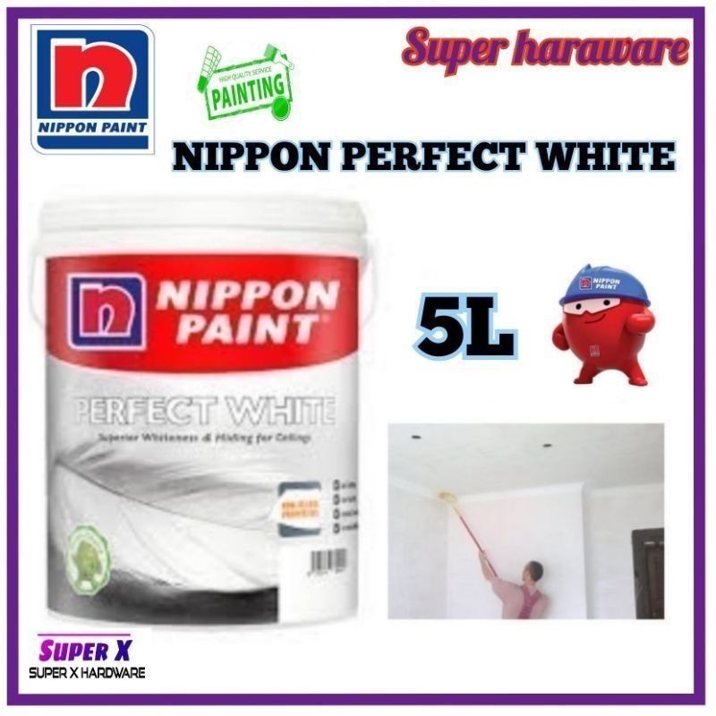 5L Nippon Paint Perfect White/Matt Finish Paint/Wall Paint /Cat Dinding Rumah/Cat Putih Dinding
