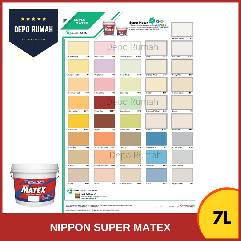 7Litre Nippon Paint Super Matex Colour Emulsion 7L Cat 7Litre Nippon Paint Super Matex Colour Emulsion 7L Cat