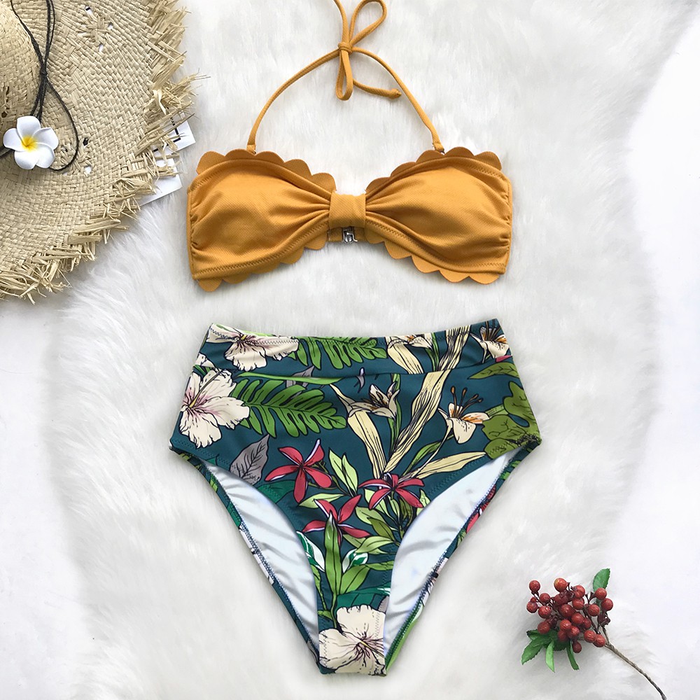 yellow high waisted bikini set