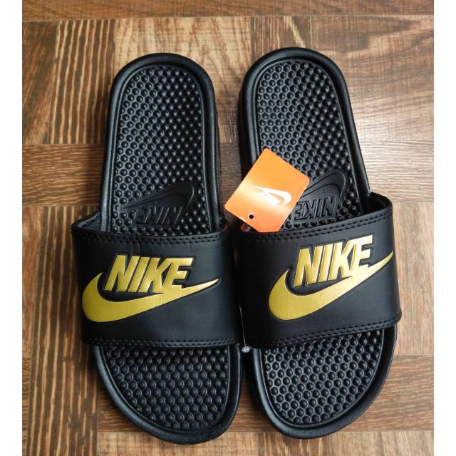 nike benassi black and gold