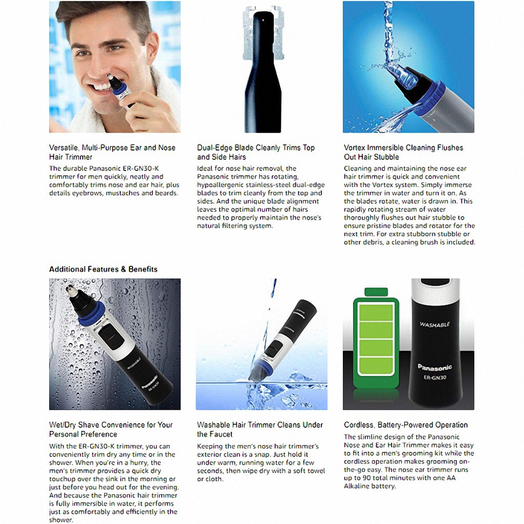 Panasonic Er Gn30 Nose And Ear Hair Trimmer Men S Wet Dry Battery