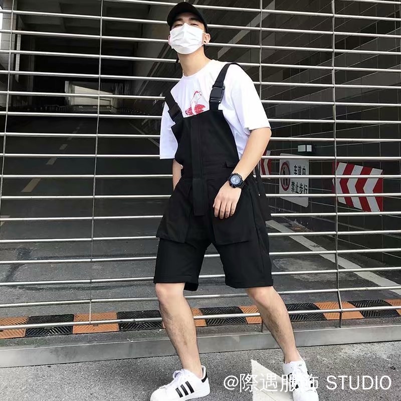 Jumpsuit Japanese Vintage Fashion Overalls Men Shorts 5 Five-Point Korean  Version Trendy ins Hip-Hop Suspender | Shopee Malaysia