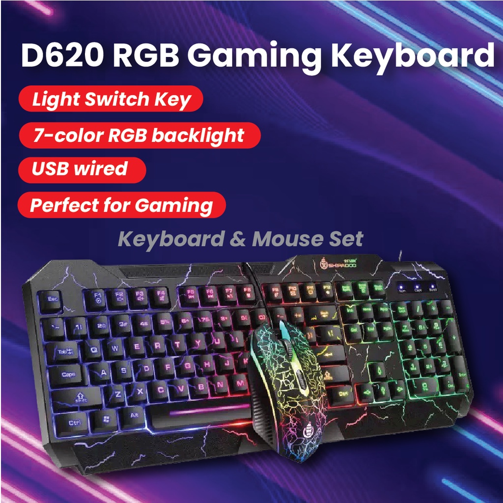 Shipadoo D620 Wired Keyboard and Mouse Set with LED Color Backlight ...