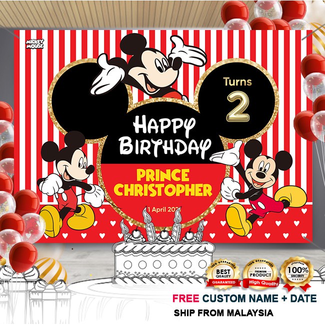 getah rambut Birthday Banner / Birthday Backdrop / Hari Jadi - Mickey ...