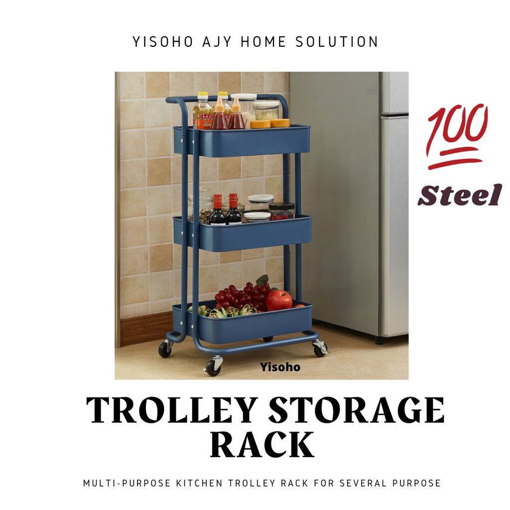 [100 Steel and Ready Stock] 3 Tier Multifunctional Metal Trolley