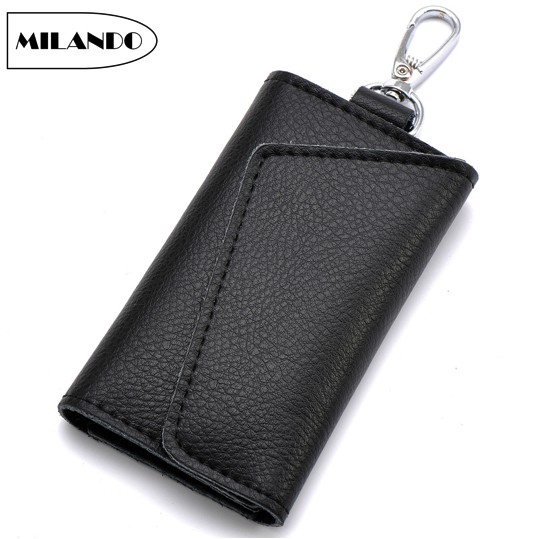 MILANDO Multipurpose Key Holder PU Leather Car Pouch Bag Wallet Card Case Dompet (Type 2)