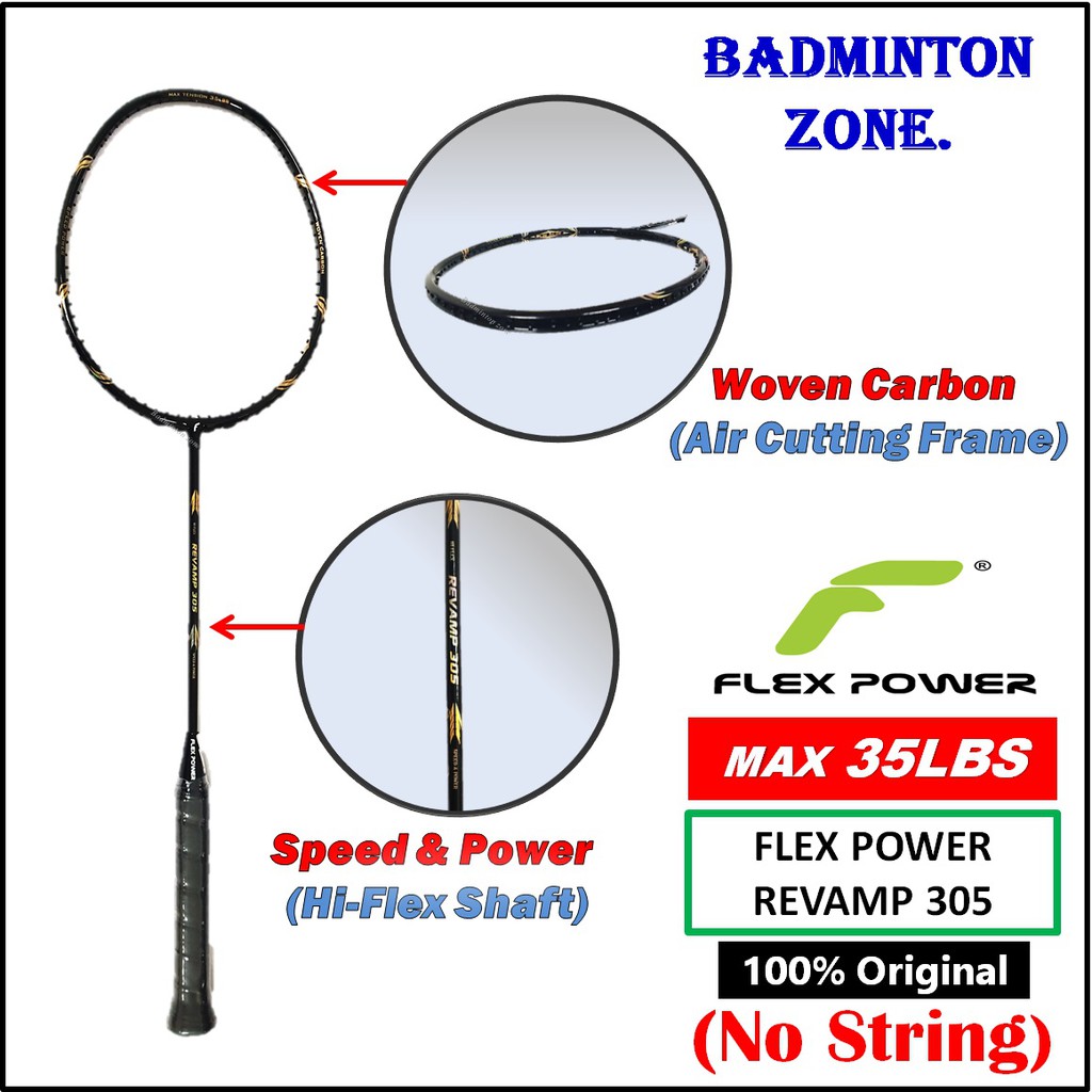 Flex Power Revamp 305 (Black Gold) (4UG2) (No String) Badminton Racket ...