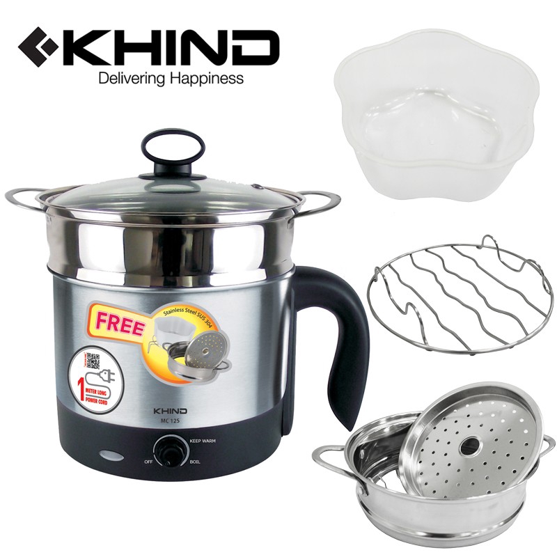 [Ready Stock] Khind Stainless Steel Multi Cooker 1.2L MC12S (Free Steam Tray, Rack Stand and Bowl)