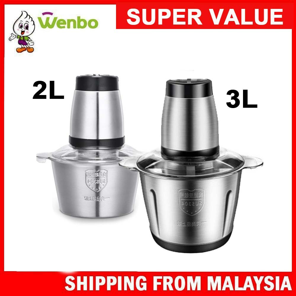 Wenbo Stainless Steel Mini Mixer & Blender 2L 3L Pengisar Daging Food Chopper Electric Meat Grinder Food Processor