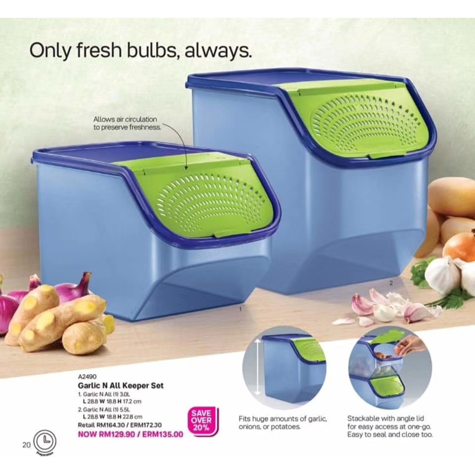  Tupperware Garlic-N-All Keeper Organizer for Onion