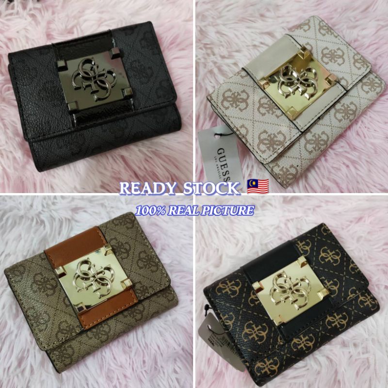 ???READY STOCK?Guess Factory Women's Trifold Wallet Fold Over Purses Multiple Slot Wallet