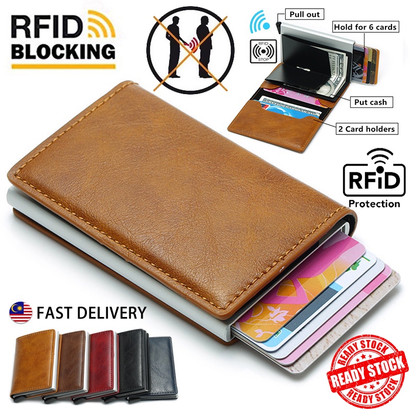 【Hot】RFID Blocking Wallet PU Leather Card Holder ID Credit Card Rfid Protective Card Pop Up Kad Holder Purse Dompet 卡包钱包