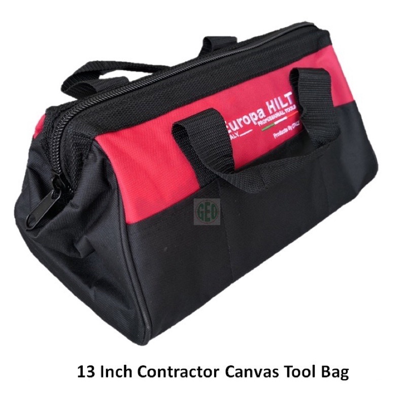 EUROPA HILT 13 x 8 x 8 INCH BLACK & RED CANVAS CONTRACTOR TOOL BAG