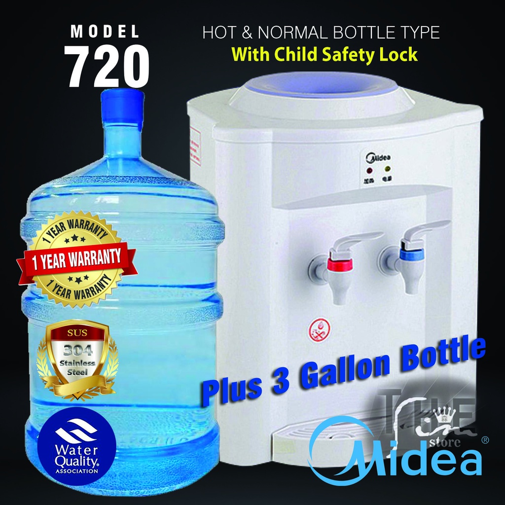 Midea Bottle Type Water Dispenser Hot & Normal Model: 720 with 3 Gallon ...