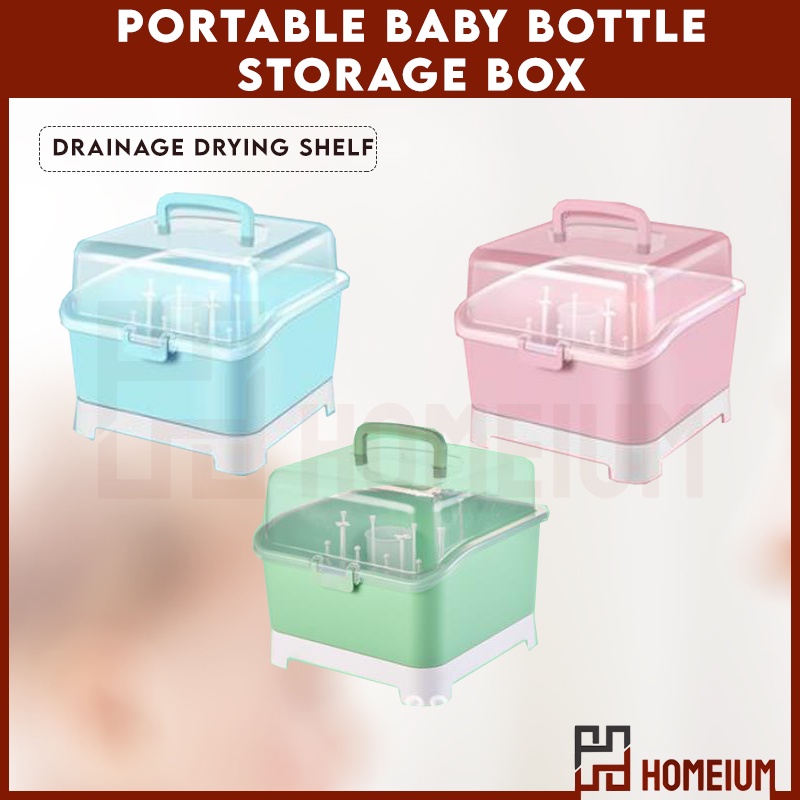 HOMEIUM BIG Portable Baby Bottle Storage Box with Lid Drying Bottle
