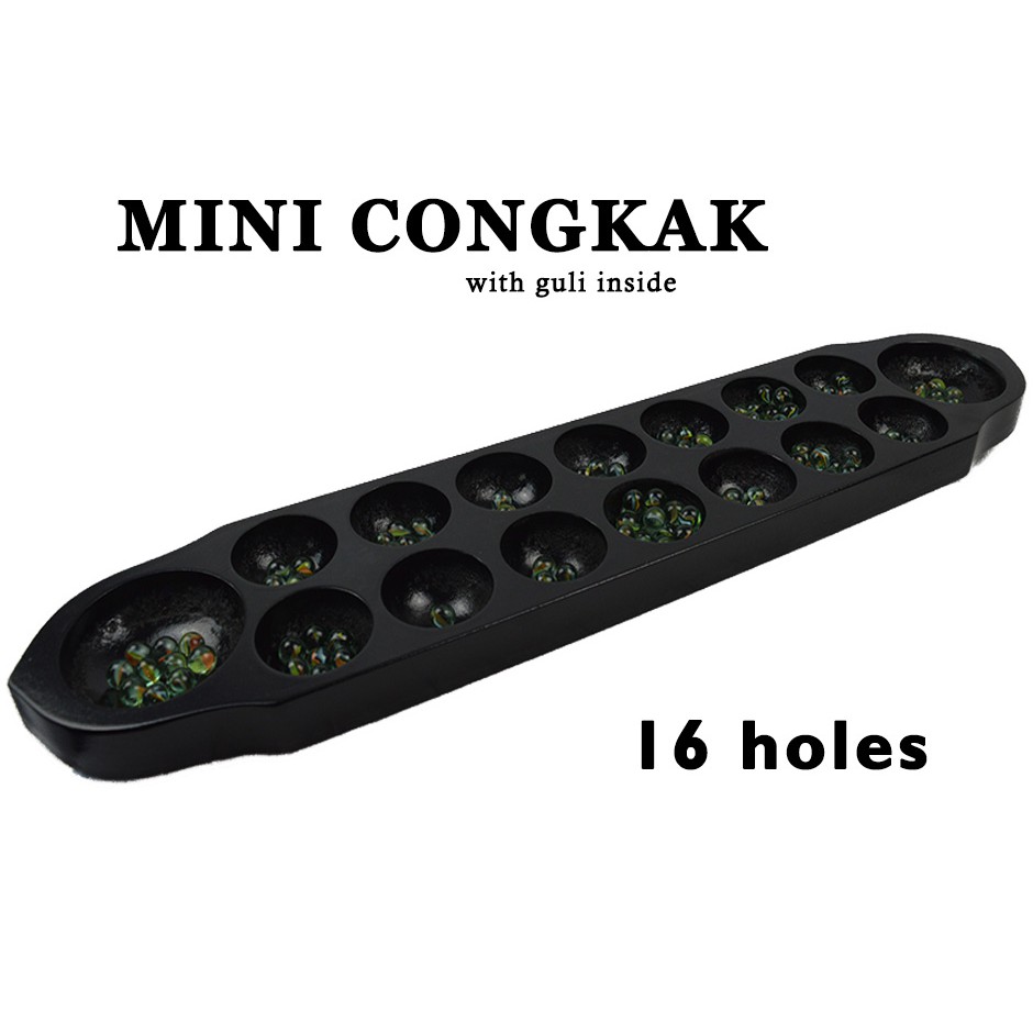 Wooden 16 Holes Congkak Board  With Marbles Congkak  Kayu 