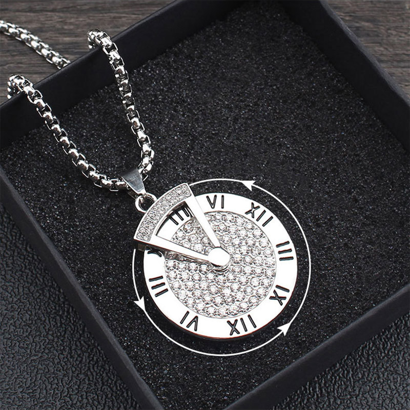 Roman Numerals Rotating Pendant Necklace Titanium Steel Jewellery_voghion.com