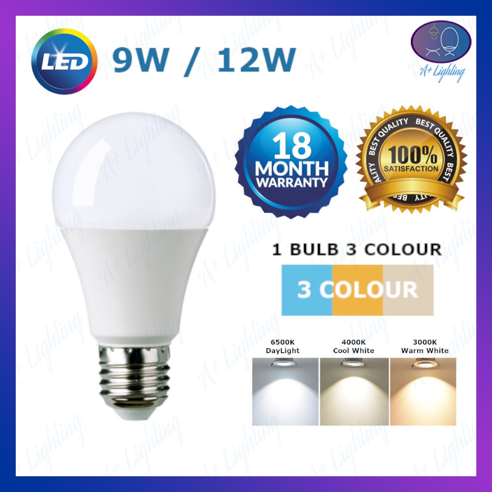 9W / 12W HIGH QUALITY LED BULB E27 (DAYLIGHT/3 COLOUR) AC85-265V MENTOL