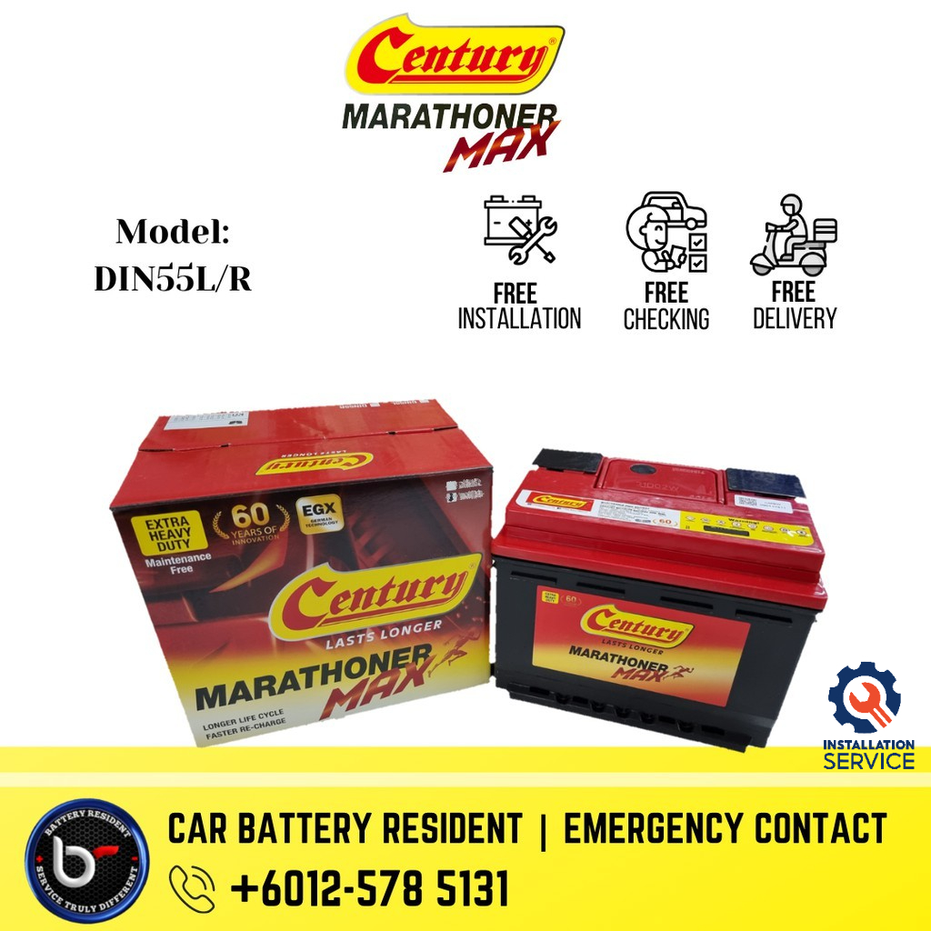 [ Installation Provided ] DIN55R DIN55L LN2 ] Century Marathoner MAX Car Battery x50