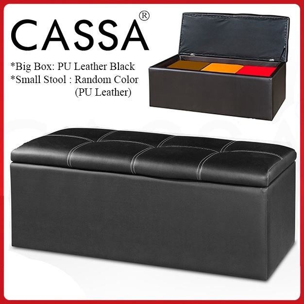 Sofa Bench Seat Storage Box Ottoman, Black Leather Storage Bench Seat