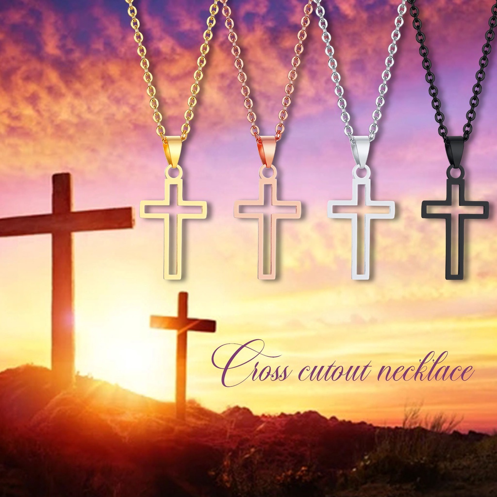 Vnox Hollow Cross Pendant Gothic Stainless Steel Necklace