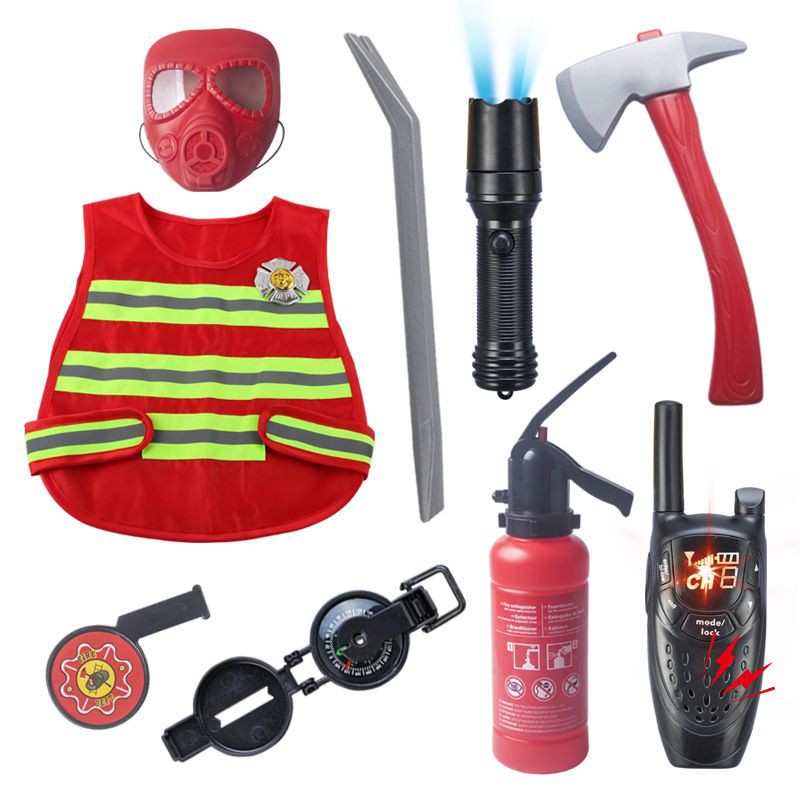 Costume Cosplay Fireman Fire Extinguisher Compass Torchlight Walkie
