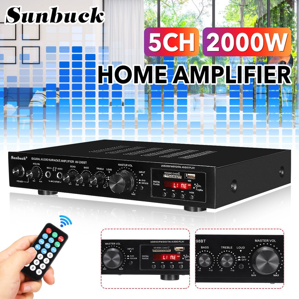 Sunbuck 2000W 5 Channel Power Amplifier Bluetooth Home Theater HiFi Karaoke Amplifiers Stereo