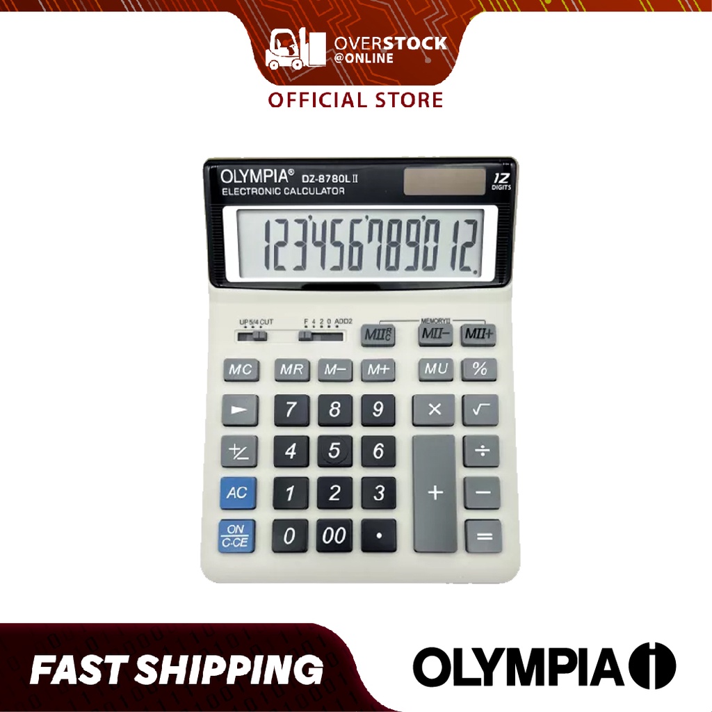 [German Brand] OLYMPIA DZ-8780L II Electronic Desktop Calculator with 12 Digits, Big Display, 4 Memory Keys & Twin Power