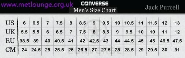 jack purcell size chart