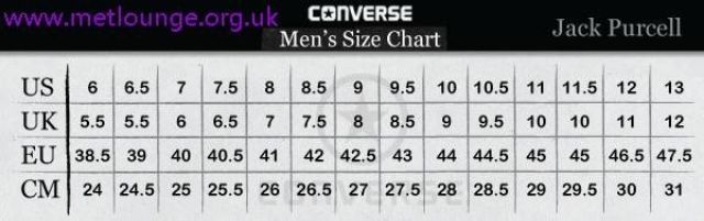 jack purcell sizing