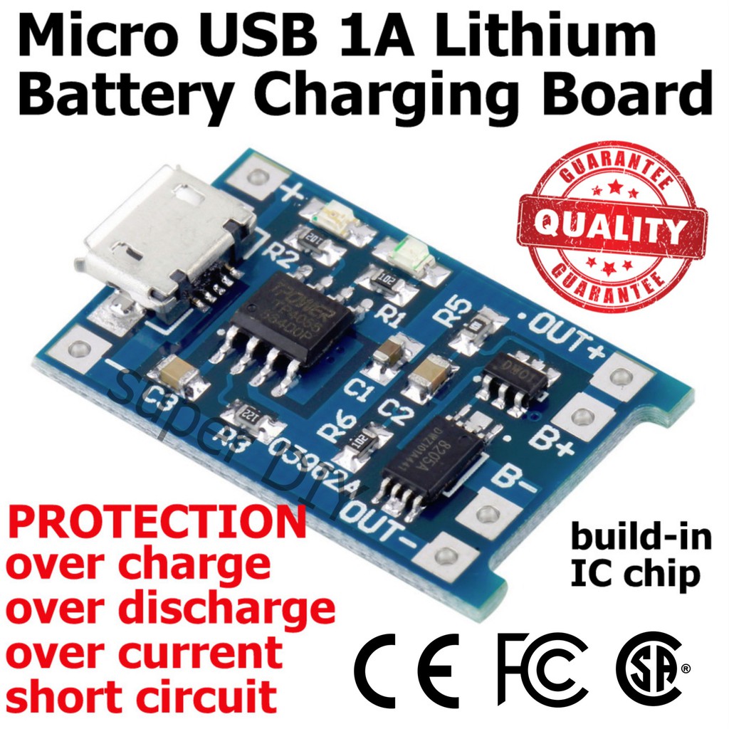 Micro USB 18650 Liion Lithium ion 3.7V Battery Charging protection
