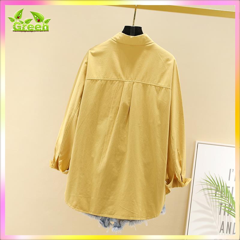 Essential Reliable Green Ready Stock S-3XL 100% Cotton Blouse Women Fashion Loose Causal Plus Size Work Wild Long Sle... - Image 5