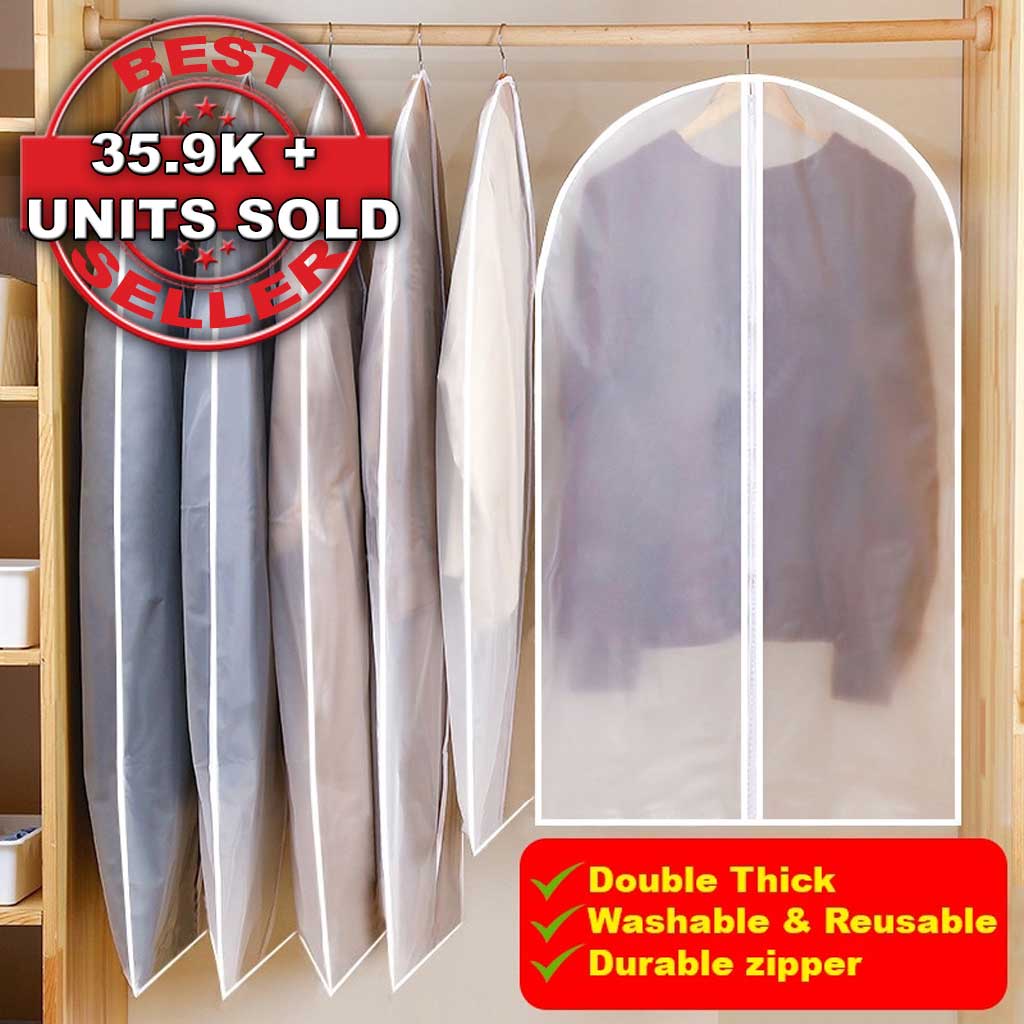 Clothes Dust Cover Transparent Dust Bag Hanging Cloth Pocket Washable Dust-Proof Suit Cover Coat Plastik baju cover