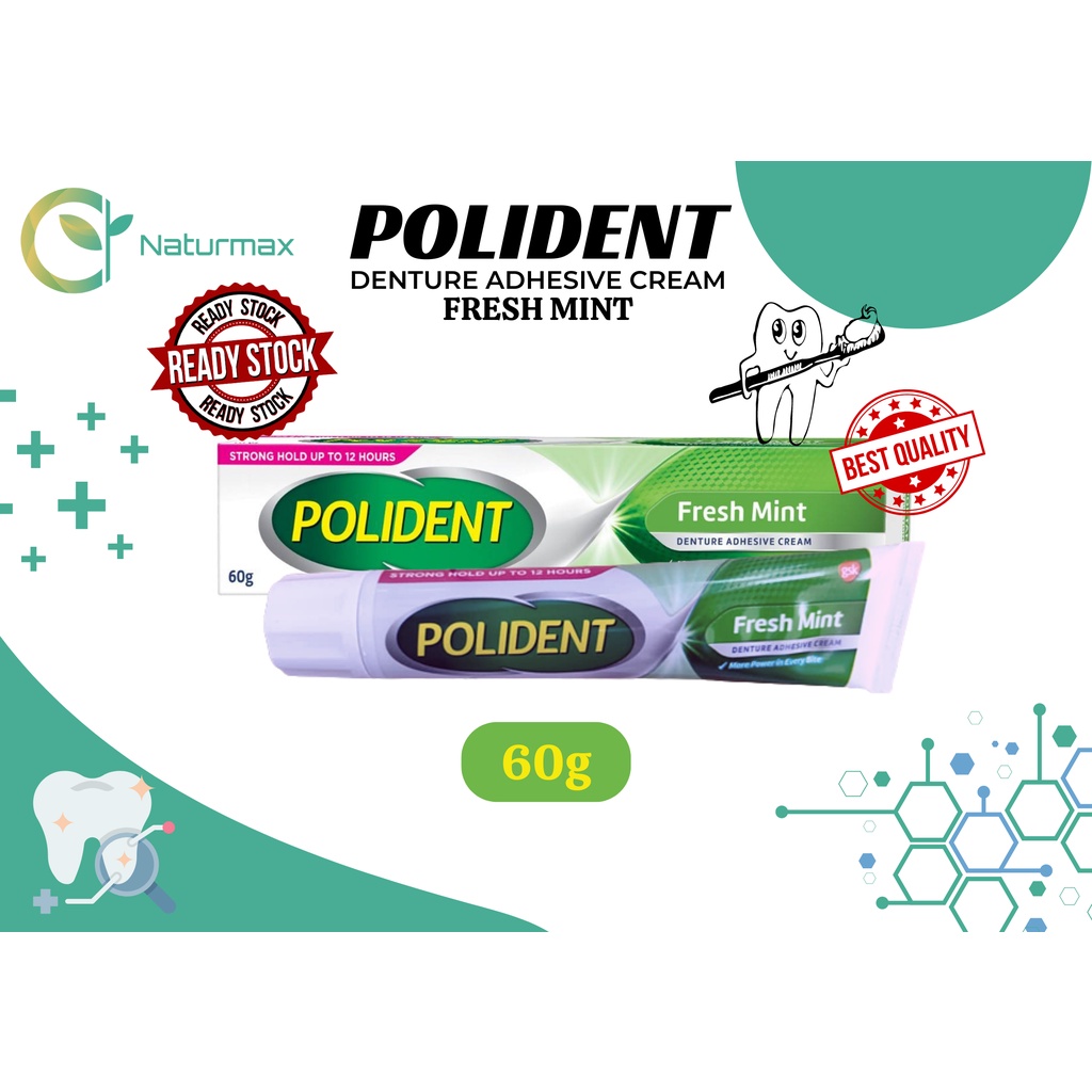 [READY STOCK] POLIDENT Fresh Mint Denture Adhesive Cream (60g) Shopee Malaysia