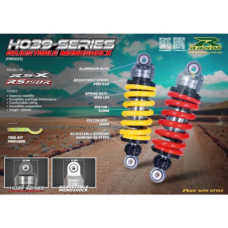 100% Original Honda RSX RS-X RS150 RS150R 225mm Adjustable Monoshock ...