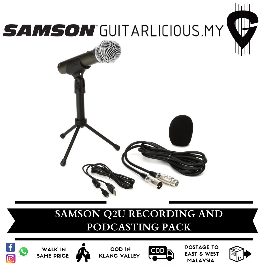 Samson Q2U Recording and Podcasting Pack USB/XLR Dynamic Microphone with Accessories (Q 2 U/Q2
